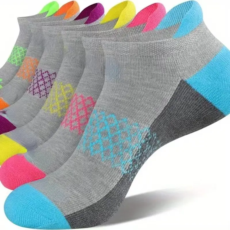 Summer Mesh Sports Ear-Lifting Boat Socks for Women Large Size Sweat-Absorbent Socks Deodorant Breathable Men's Socks Color-Blocked Stripesd Socks