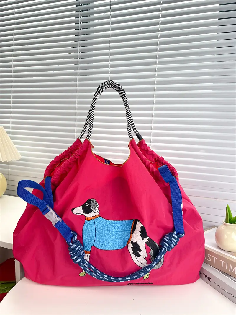 Women's Pink Cartoon Handbag with Blue Strap - Image 3