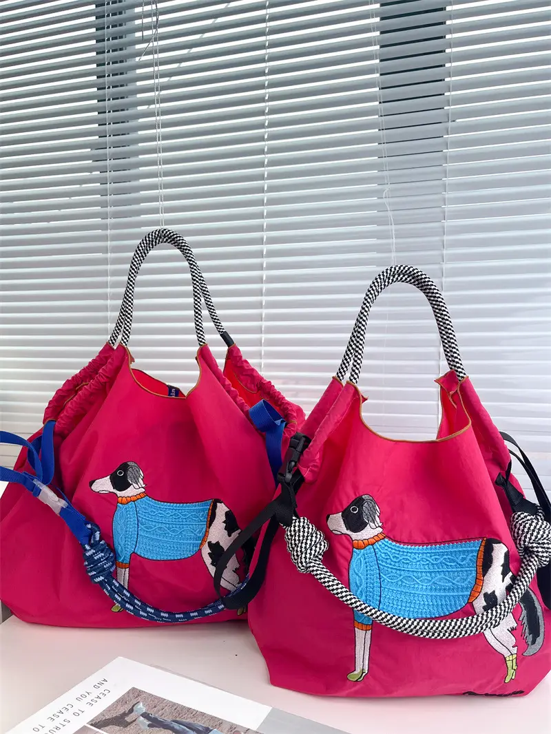 Women's Pink Cartoon Handbag with Blue Strap - Image 4