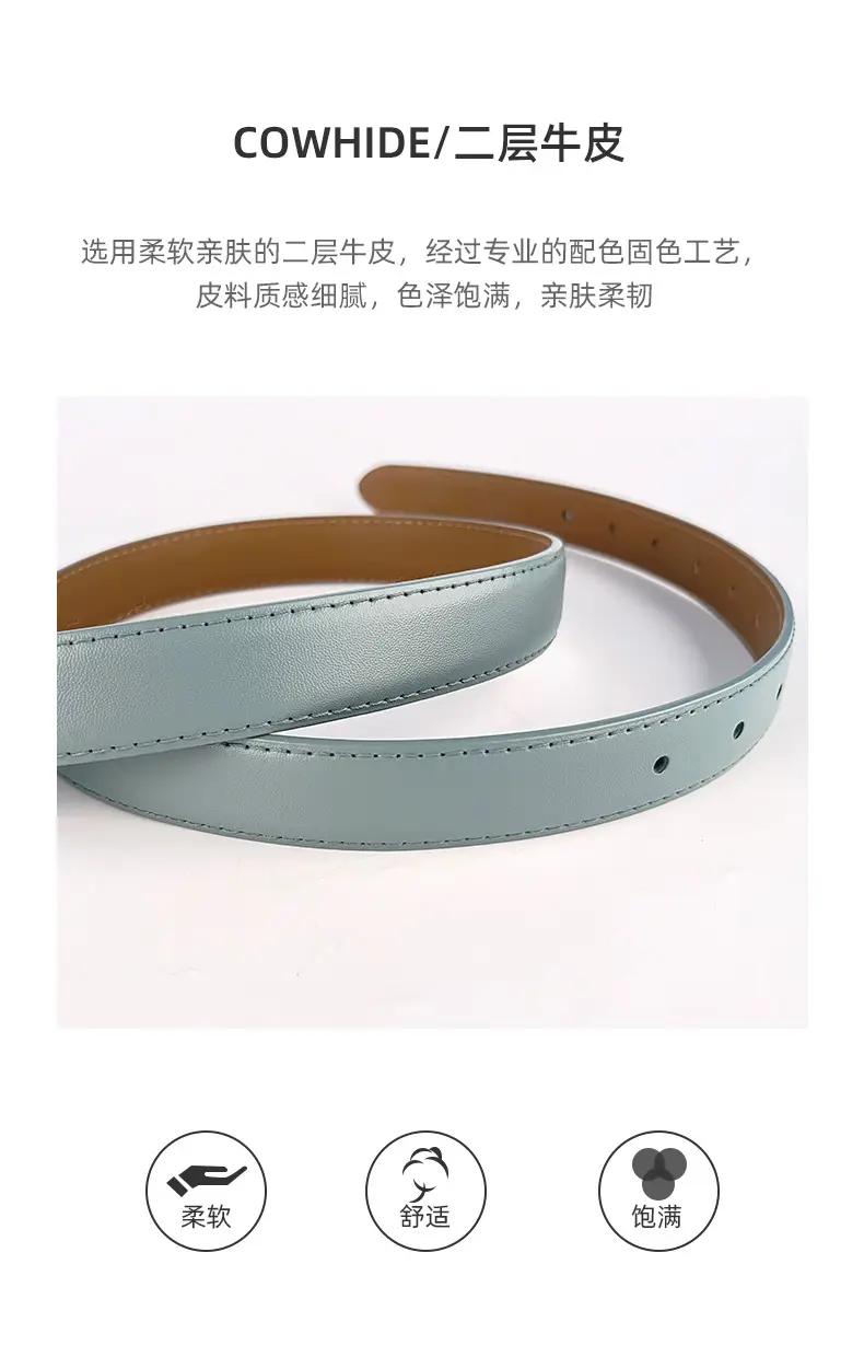 M Letter Leather Belt for Women Brown Gold Buckle — feature 6