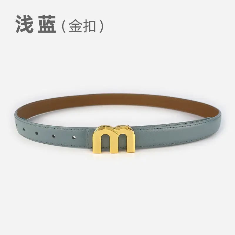 M Letter Leather Belt for Women Brown Gold Buckle - Image 16