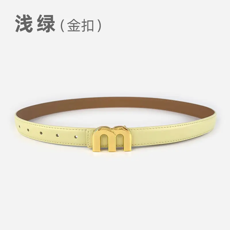 M Letter Leather Belt for Women Brown Gold Buckle - Image 17