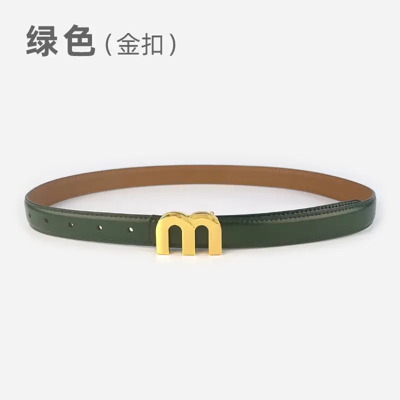 M Letter Leather Belt for Women Brown Gold Buckle - Image 22