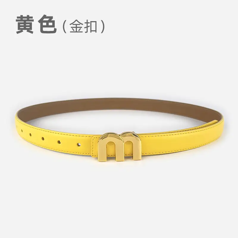 M Letter Leather Belt for Women Brown Gold Buckle - Image 24