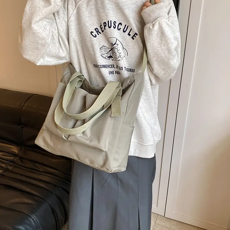 Beige Canvas Shoulder Bag Large Capacity Women Commuter - Image 6