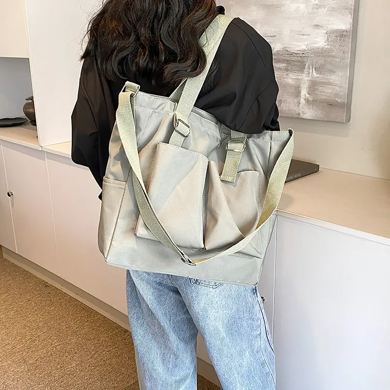 Beige Canvas Shoulder Bag Large Capacity Women Commuter - Image 8