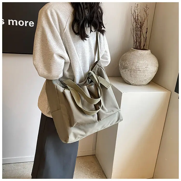 Beige Canvas Shoulder Bag Large Capacity Women Commuter — feature 13