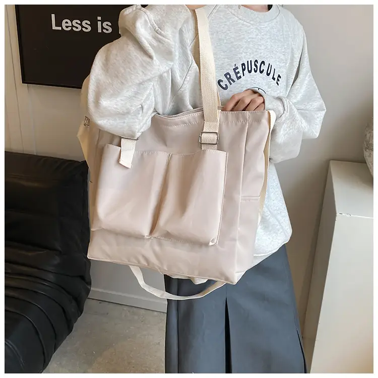 Beige Canvas Shoulder Bag Large Capacity Women Commuter — feature 14