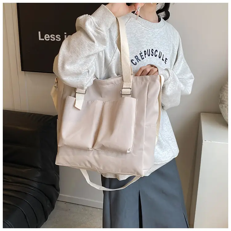Beige Canvas Shoulder Bag Large Capacity Women Commuter — feature 15