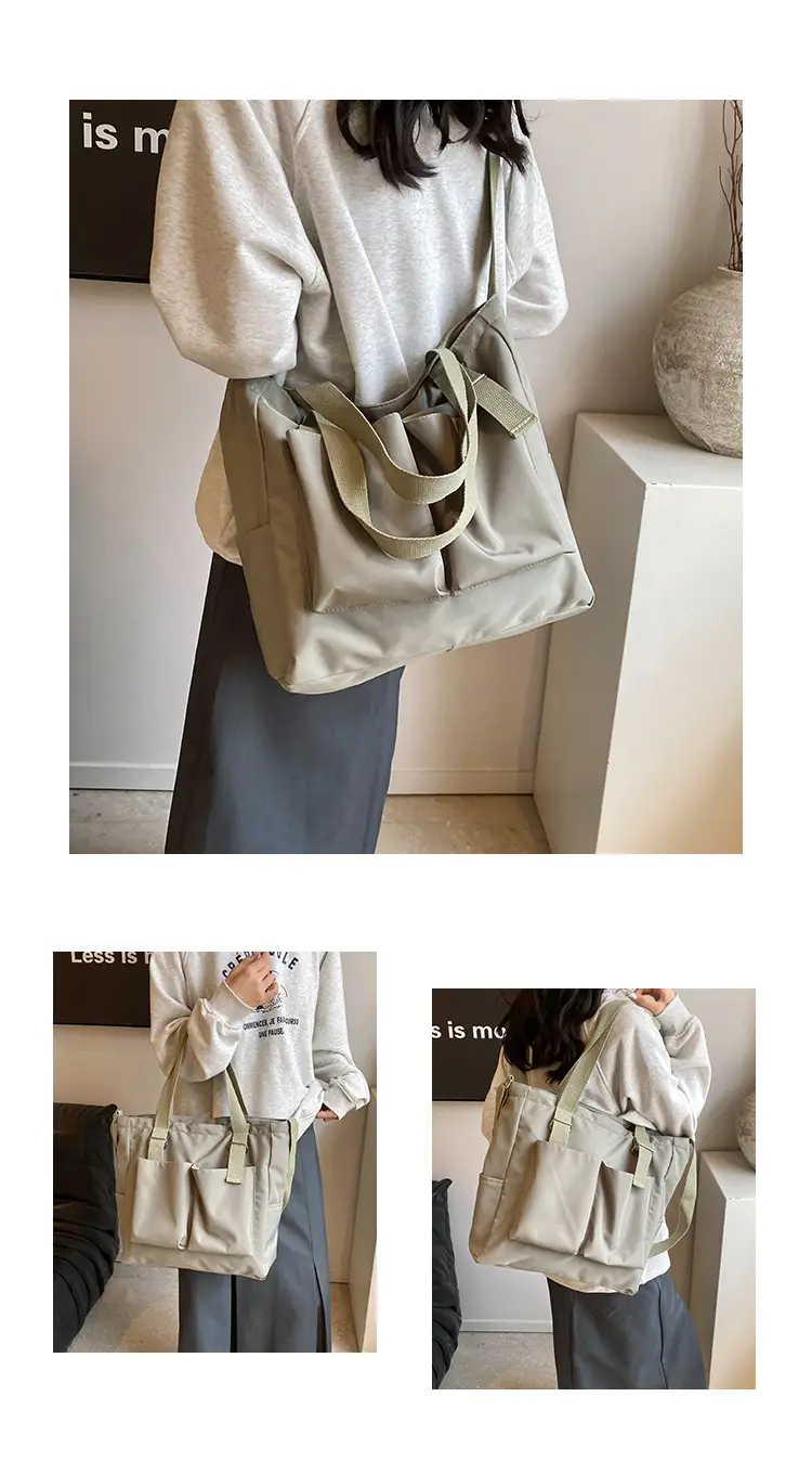 Beige Canvas Shoulder Bag Large Capacity Women Commuter — feature 3