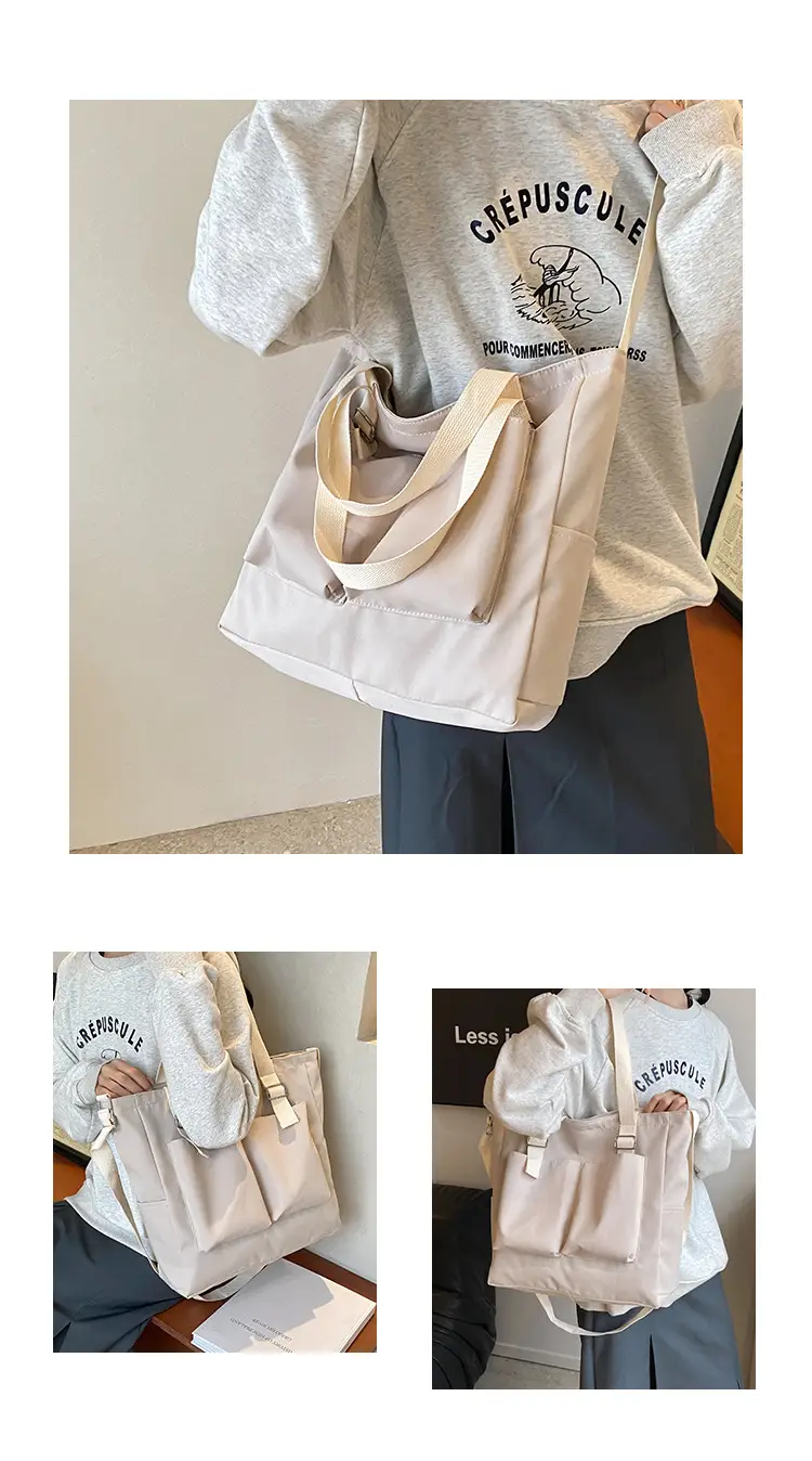 Beige Canvas Shoulder Bag Large Capacity Women Commuter — feature 4
