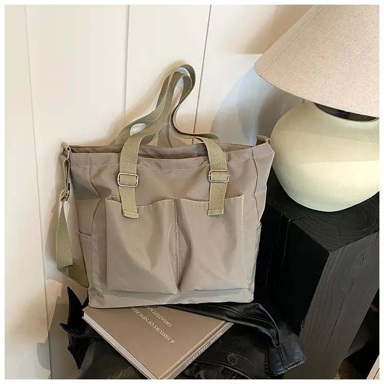 Beige Canvas Shoulder Bag Large Capacity Women Commuter - Image 2