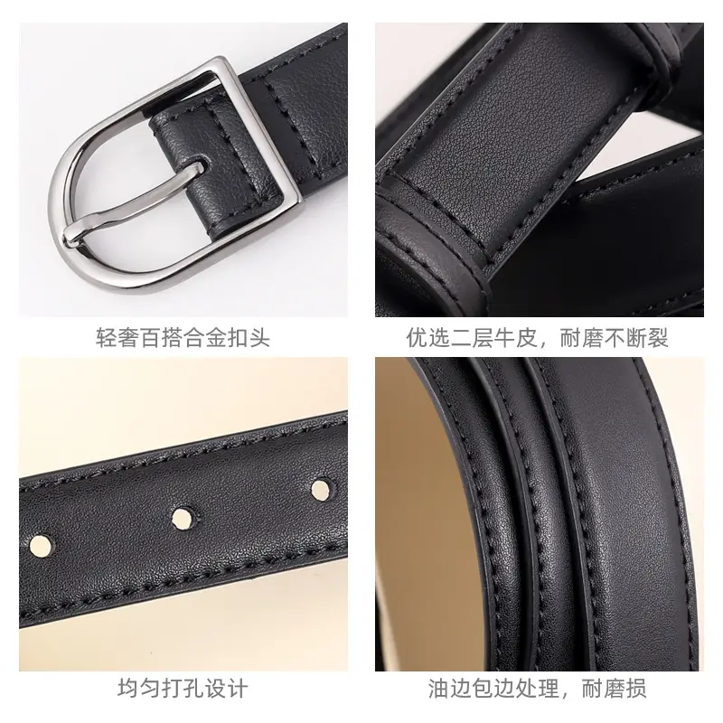 Women Genuine Leather Belt with Pin Buckle Black - Image 6