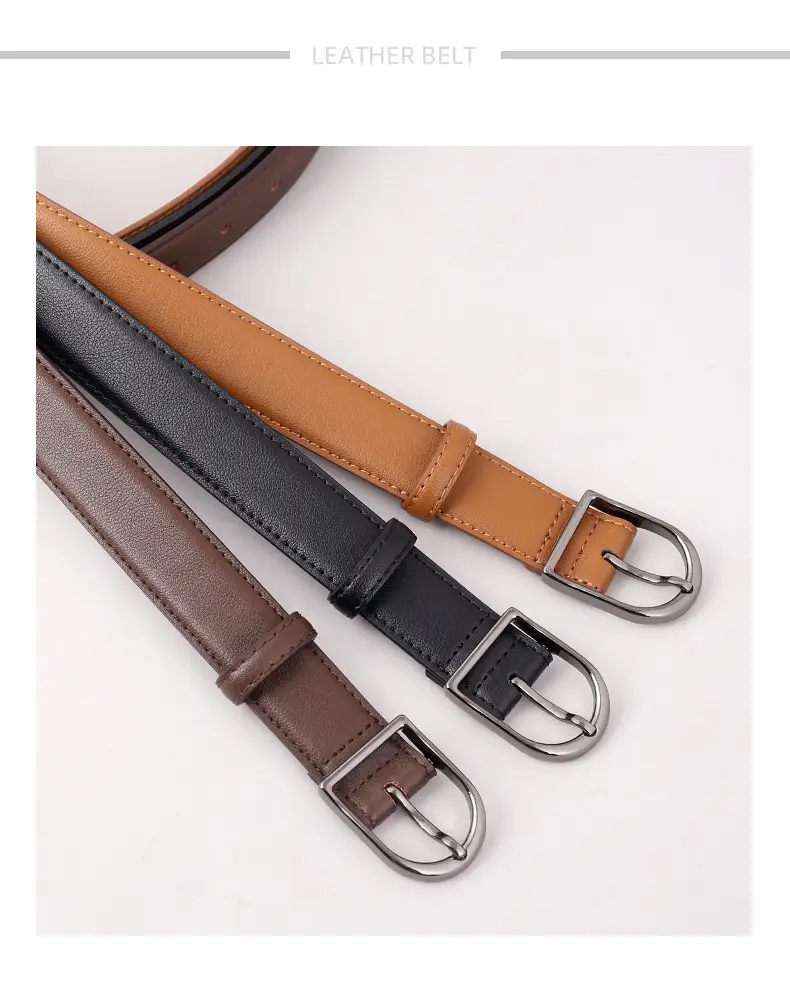 Women Genuine Leather Belt with Pin Buckle Black — feature 24