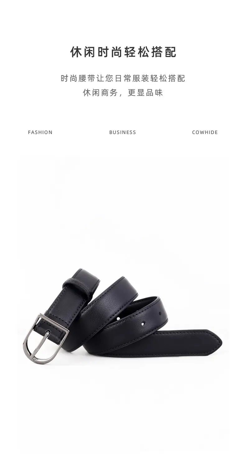 Women Genuine Leather Belt with Pin Buckle Black — feature 27