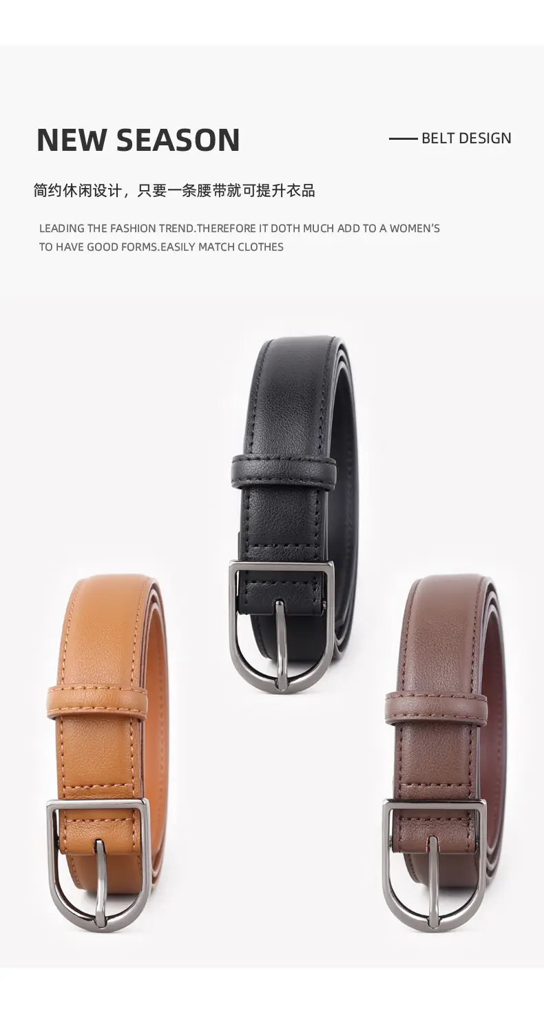 Women Genuine Leather Belt with Pin Buckle Black — feature 30