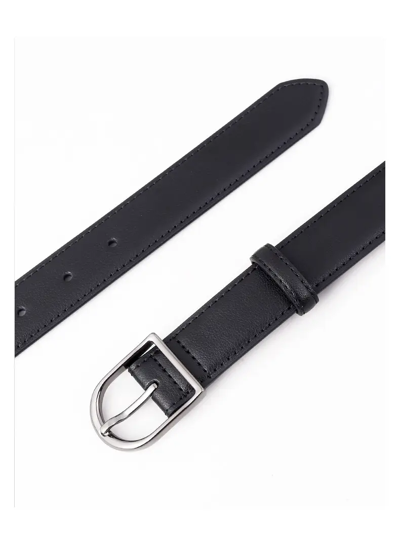Women Genuine Leather Belt with Pin Buckle Black — feature 31
