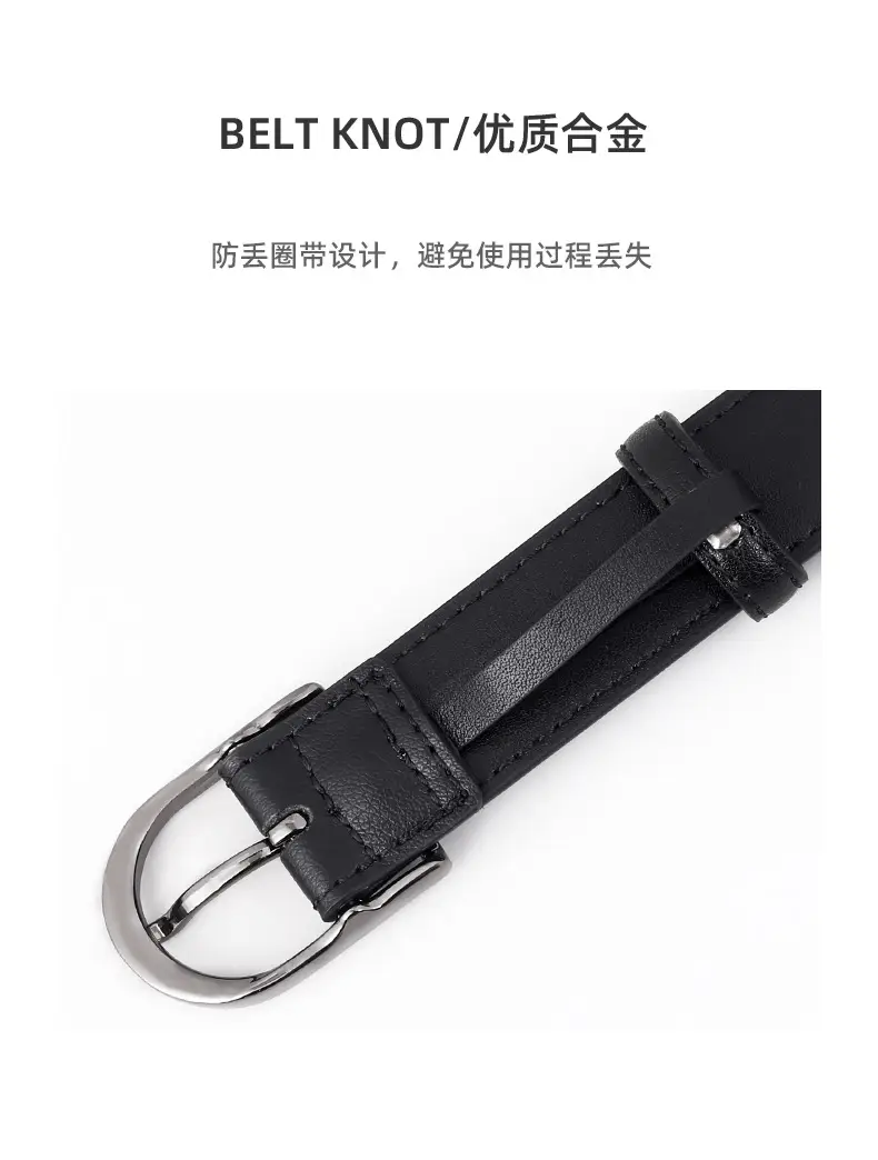 Women Genuine Leather Belt with Pin Buckle Black — feature 34