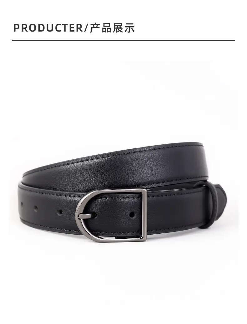 Women Genuine Leather Belt with Pin Buckle Black — feature 37