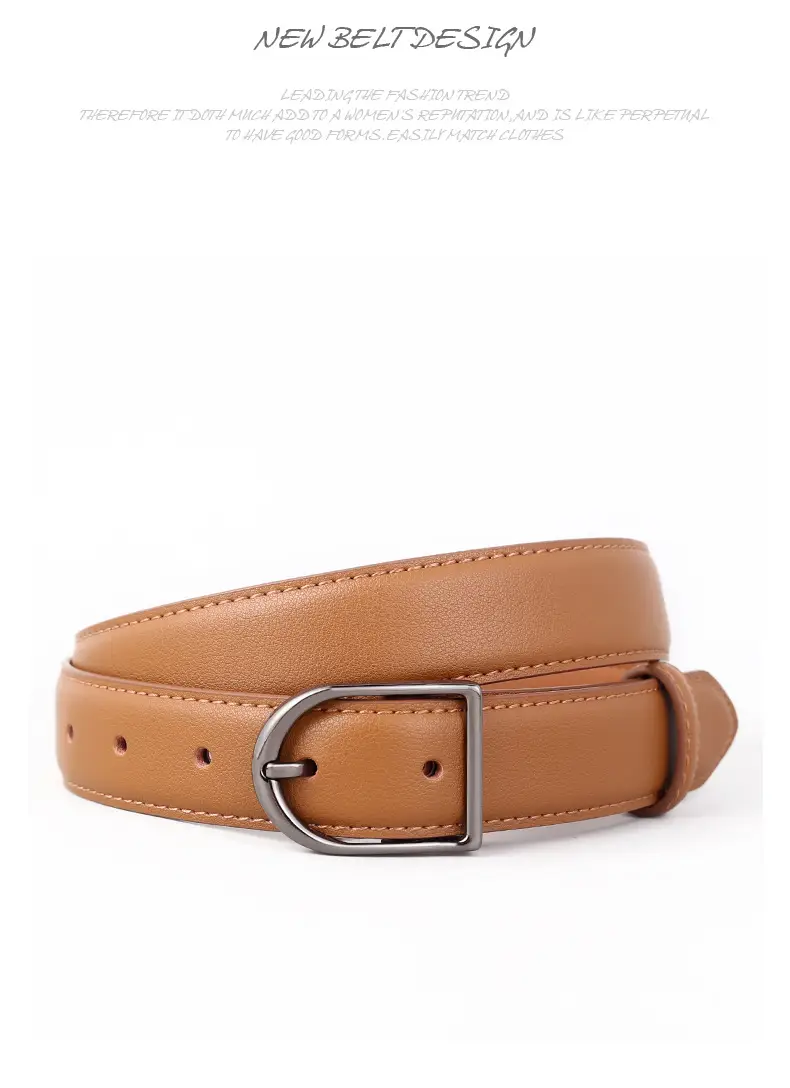 Women Genuine Leather Belt with Pin Buckle Black — feature 38