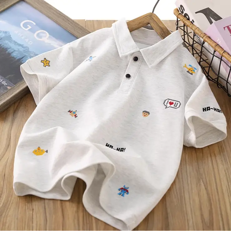 2025 Summer Boys Polo T-Shirt White Cotton