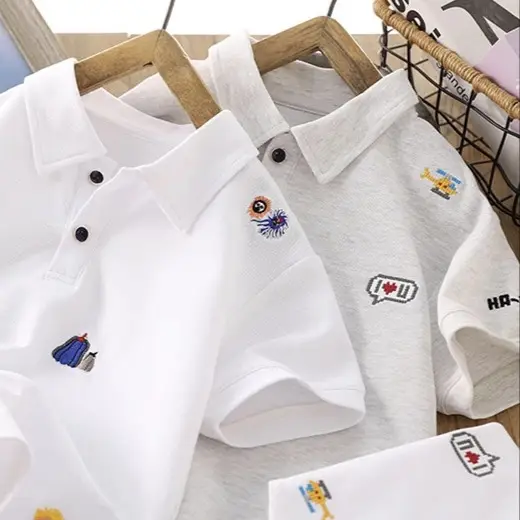 2025 Summer Boys Polo T-Shirt White Cotton