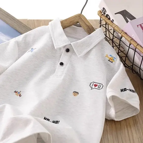 2025 Summer Boys Polo T-Shirt White Cotton