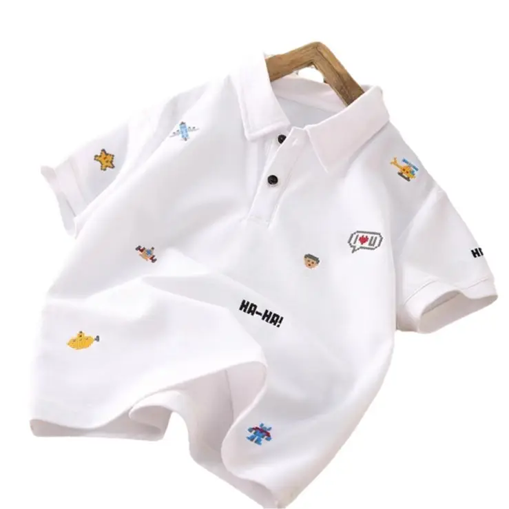 2025 Summer Boys Polo T-Shirt White Cotton