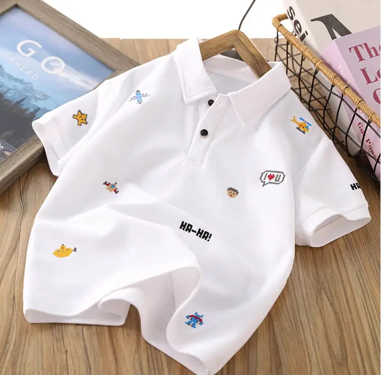 2025 Summer Boys Polo T-Shirt White Cotton