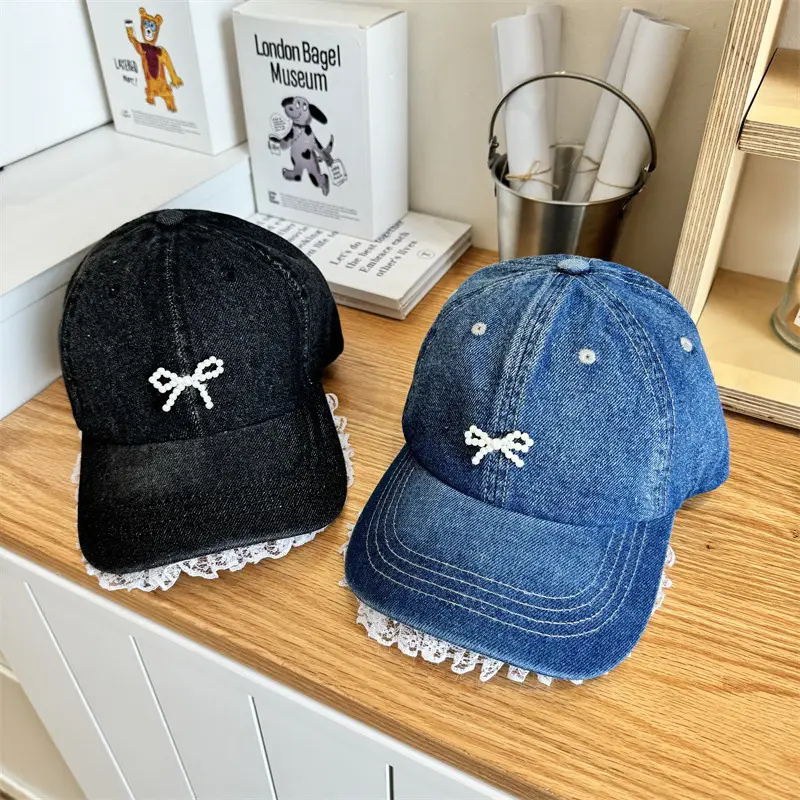 Black Bow Lace Baseball Cap Women's Wide Brim - Image 6