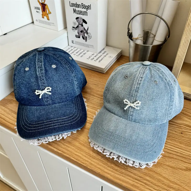 Black Bow Lace Baseball Cap Women's Wide Brim - Image 7