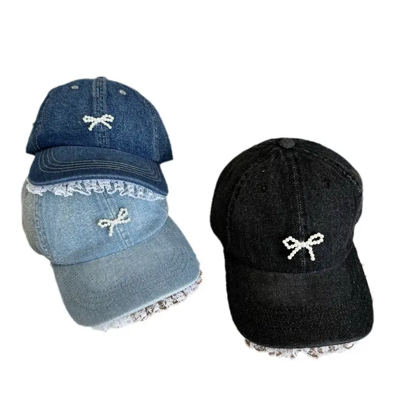 Black Bow Lace Baseball Cap Women's Wide Brim - Image 8