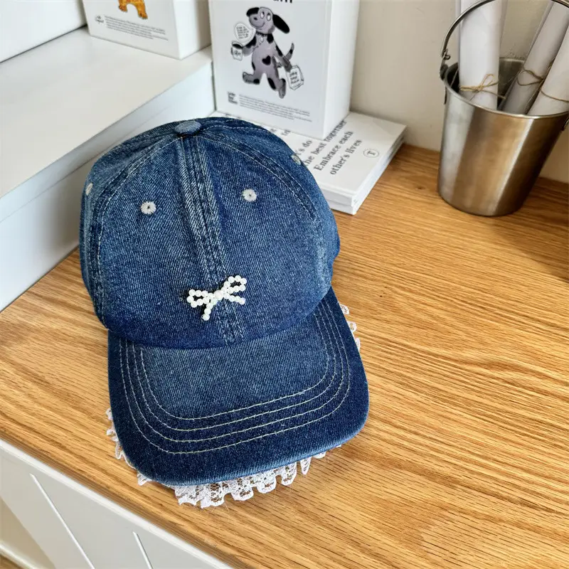 Black Bow Lace Baseball Cap Women's Wide Brim - Image 2