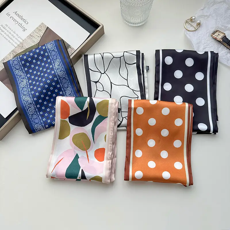 New Silk Scarf with Black White Pattern for Women - Image 26