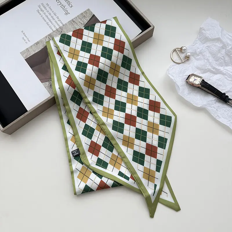 New Silk Scarf with Black White Pattern for Women - Image 11