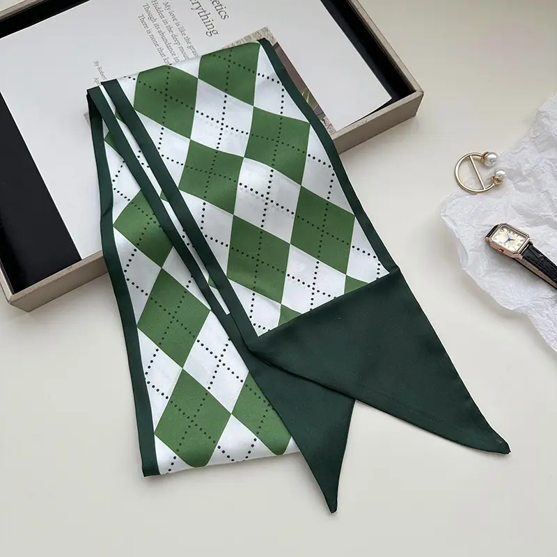 New Silk Scarf with Black White Pattern for Women - Image 12