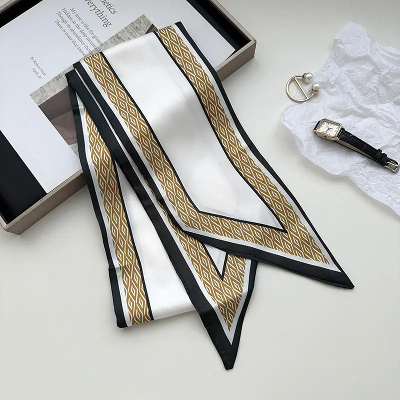 New Silk Scarf with Black White Pattern for Women - Image 14