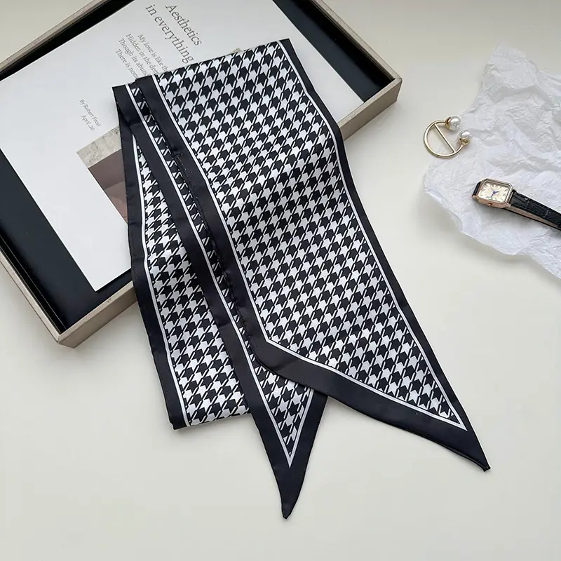 New Silk Scarf with Black White Pattern for Women - Image 15