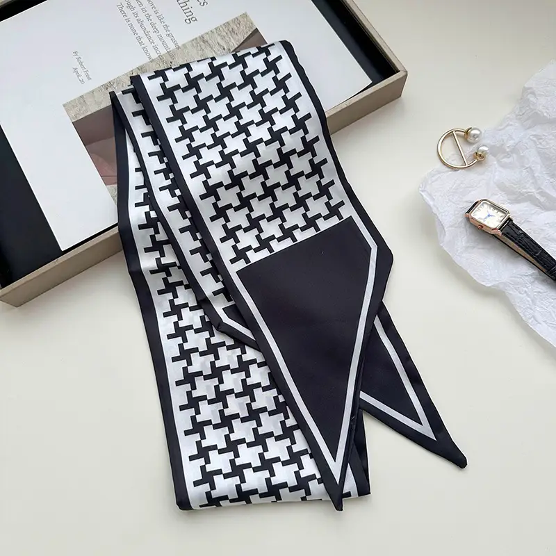 New Silk Scarf with Black White Pattern for Women - Image 18