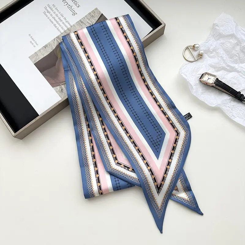 New Silk Scarf with Black White Pattern for Women - Image 20