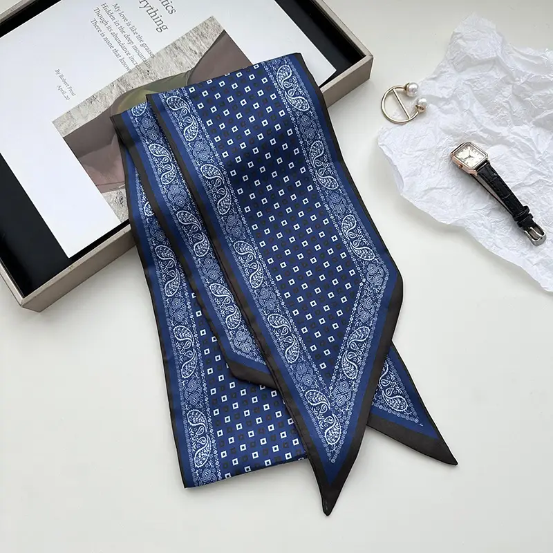New Silk Scarf with Black White Pattern for Women - Image 21