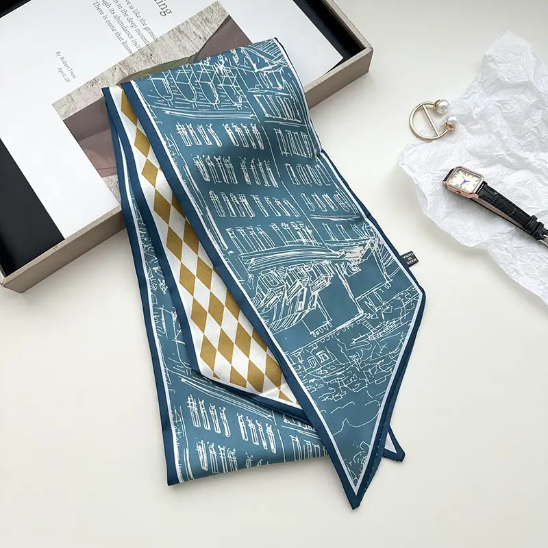 New Silk Scarf with Black White Pattern for Women - Image 22