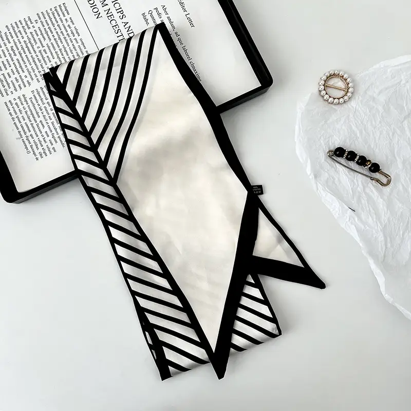 New Silk Scarf with Black White Pattern for Women - Image 24