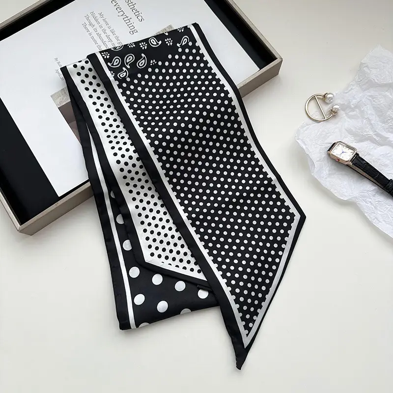 New Silk Scarf with Black White Pattern for Women - Image 3