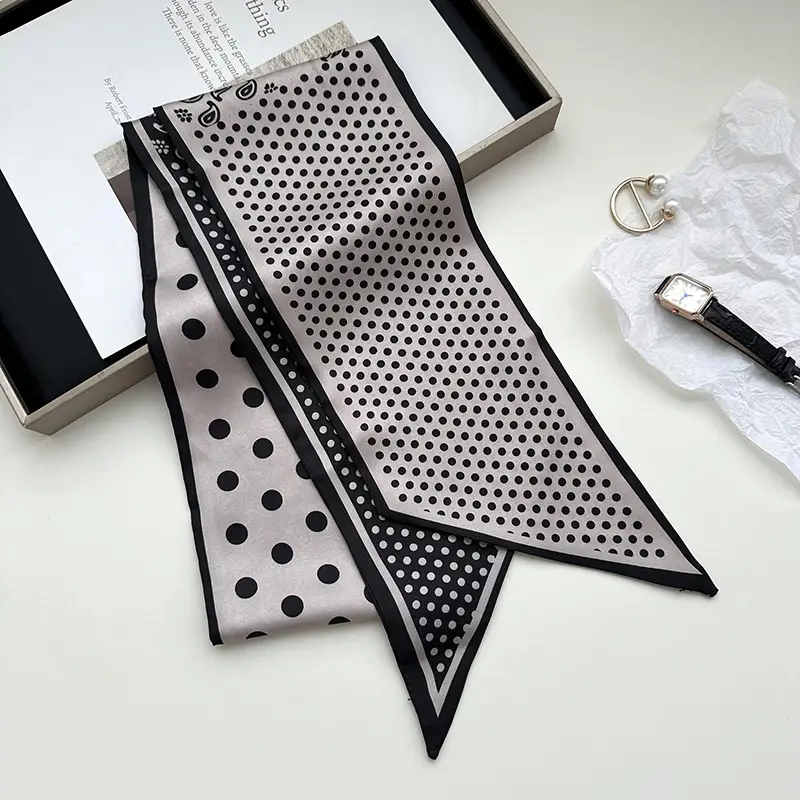 New Silk Scarf with Black White Pattern for Women - Image 4