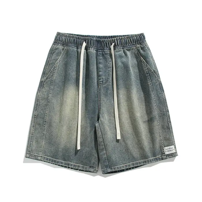 Men Denim Shorts Light Blue Wide Leg Casual