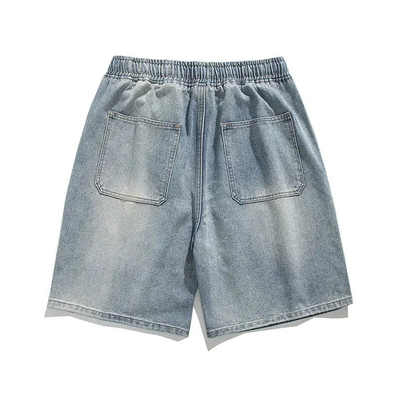 Men Denim Shorts Light Blue Wide Leg Casual