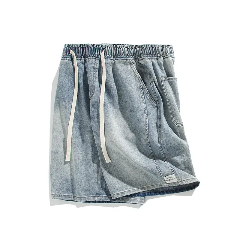 Men Denim Shorts Light Blue Wide Leg Casual