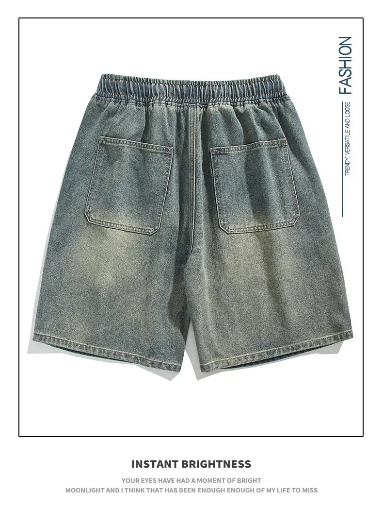Men Denim Shorts Light Blue Wide Leg Casual — feature 10