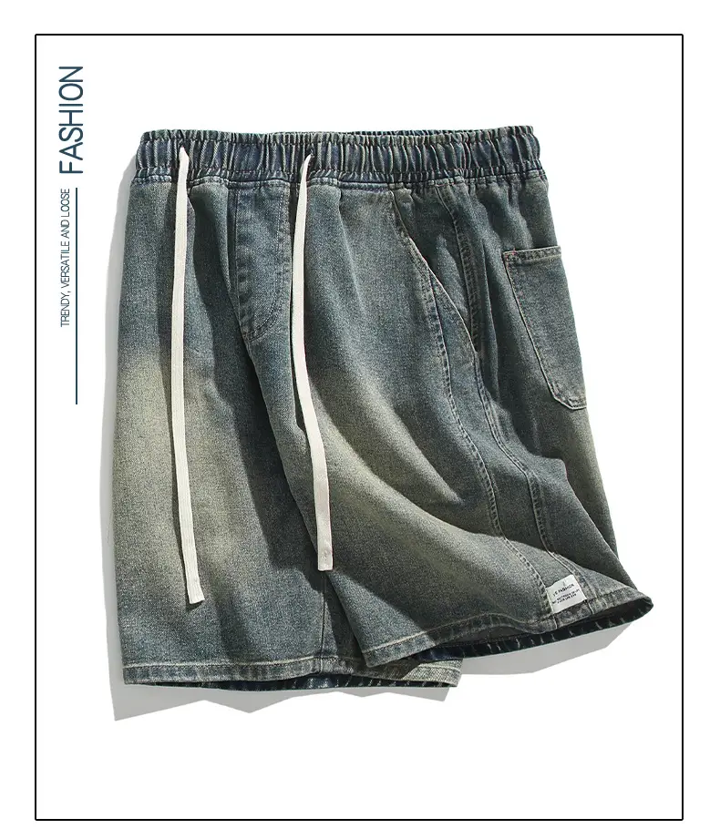 Men Denim Shorts Light Blue Wide Leg Casual — feature 11